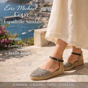 Eric Michael Copa Metallic Espadrille Sandal Ankle Strap Women's 6 Comfort Spain